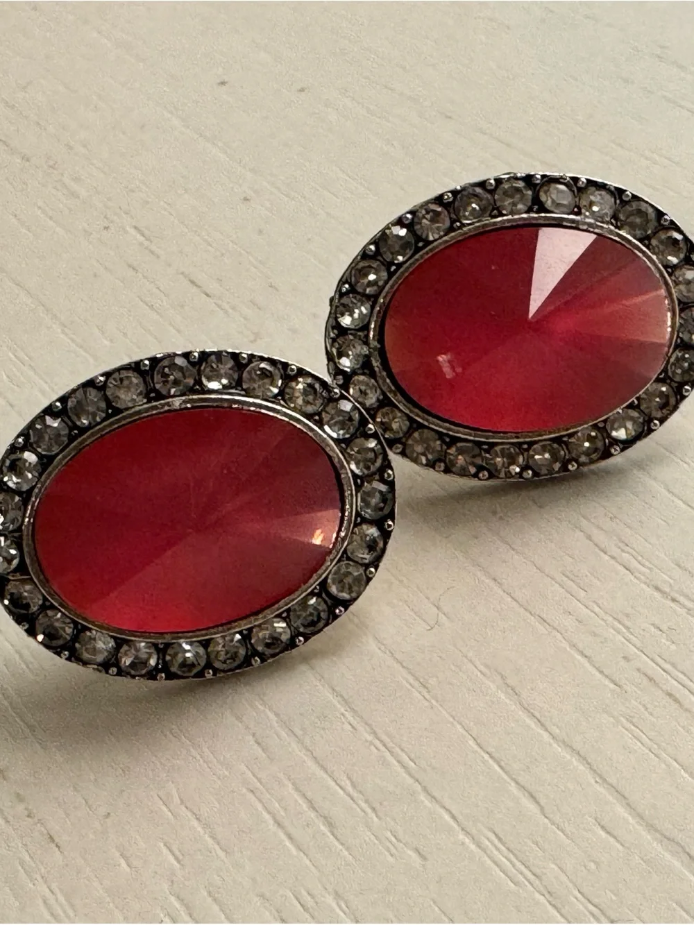 Pink Oval Crystal Halo Stud Earrings - Unbranded
